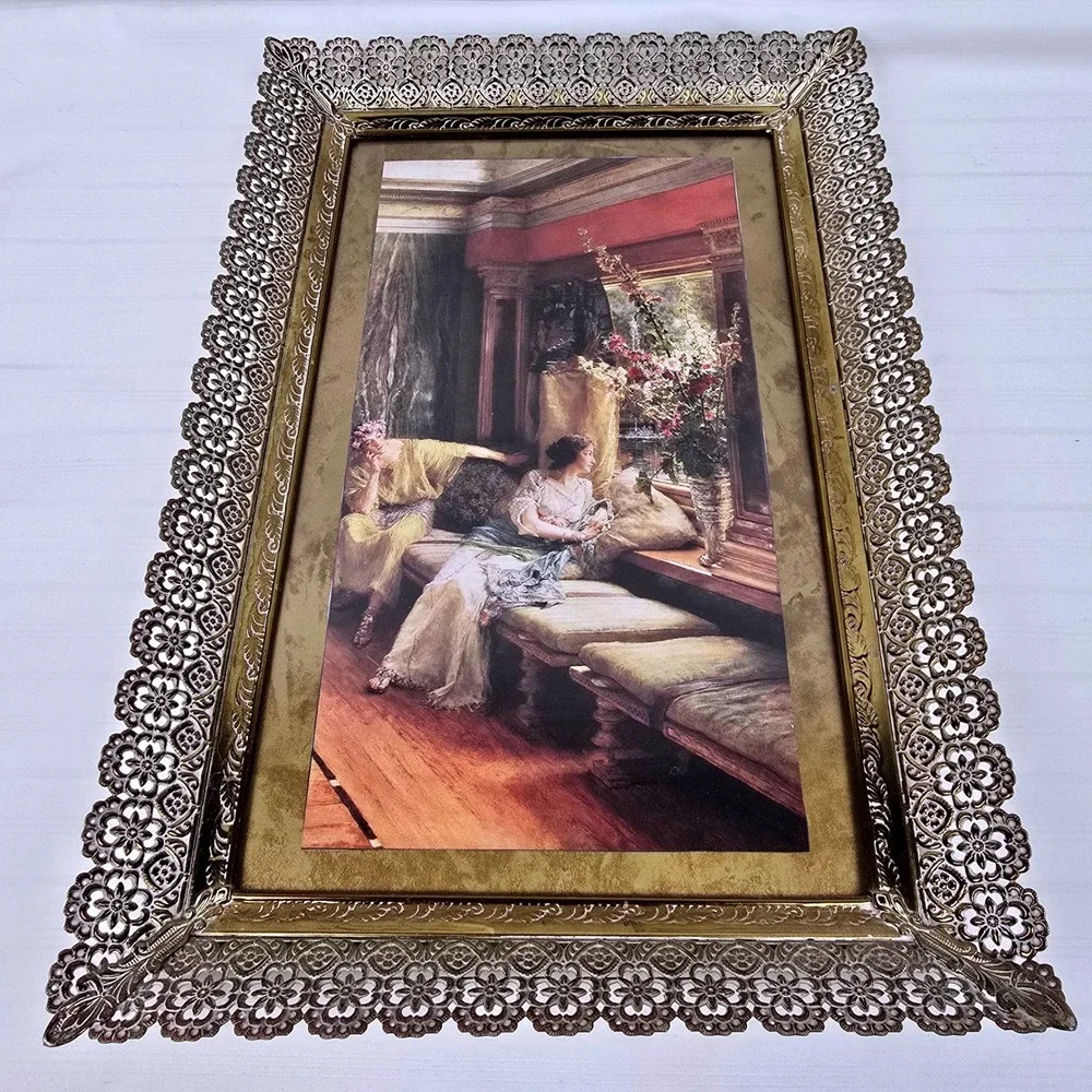 Vintage‎ Gold Filigree Frame Classical Women Print Victorian Style 15x10